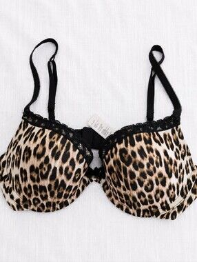 Scandale Paris Leopard Print Lace Trim Push Up Bra - 34C
